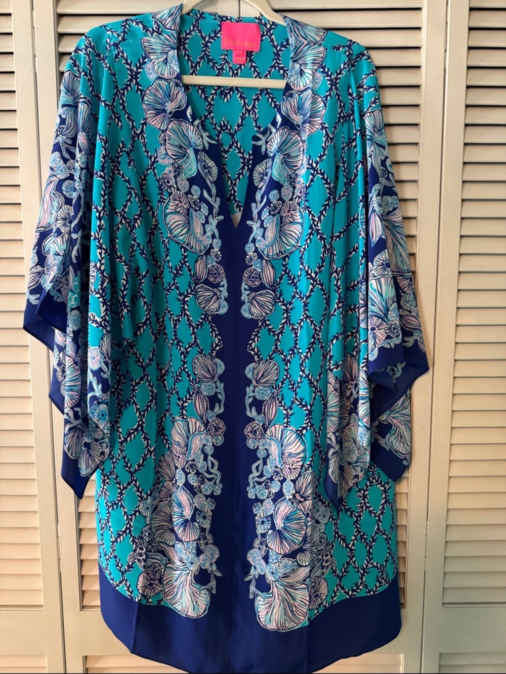 Lilly Pulitzer Turquoise and Navy Floral Open Kimono